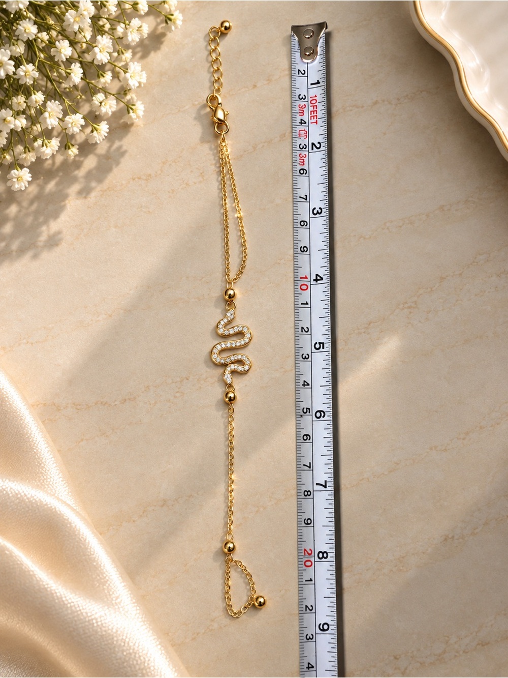 Gold Snake Chain Bracelet with Crystal Accents - Women Jewelry